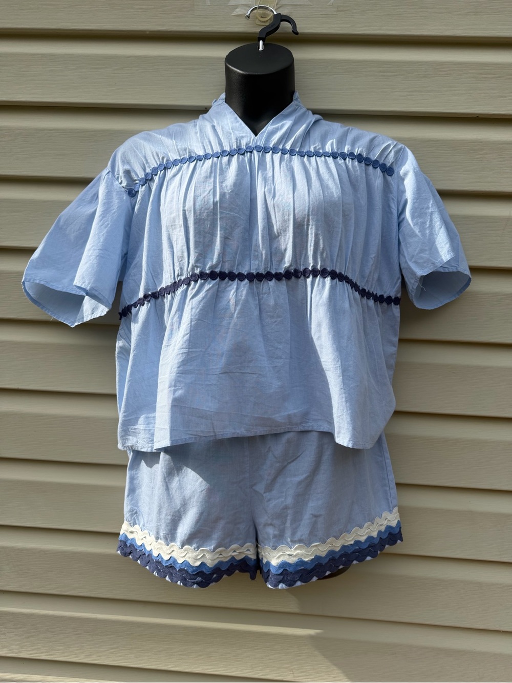 Simply Southern Blue Cotton Blouse Shorts Set M Boho Lounge Summer - Picture 2 of 12